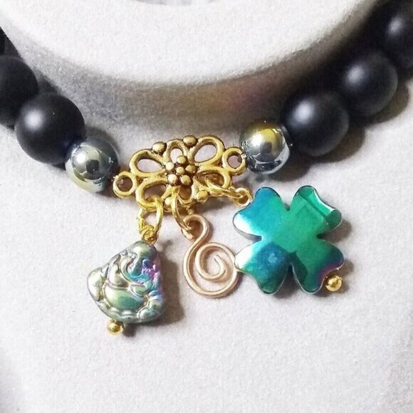 Reversible! Good Luck! Rainbow Colors Bracelet! Buddha + 4 Leaf Clover Charms - Picture 1 of 6